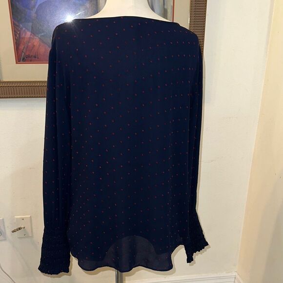 Ann Taylor Navy Blue Polka Dot Pattern Top Size Large - Picture 9 of 11